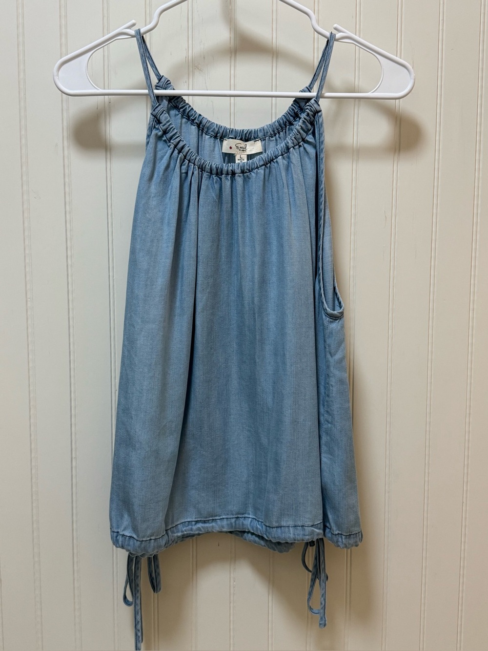 Easel Los Angeles 100% Tencel Chambray Swing Tank Top Side Tie Blue Size Large